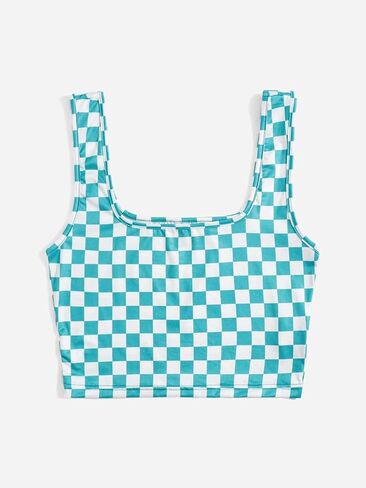 NEON NATION Checker Print Pattern Sleeveless Crop Tank Top in Kuwait