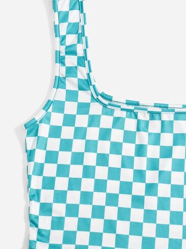 NEON NATION Checker Print Pattern Sleeveless Crop Tank Top in Kuwait