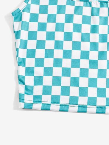 NEON NATION Checker Print Pattern Sleeveless Crop Tank Top in Kuwait
