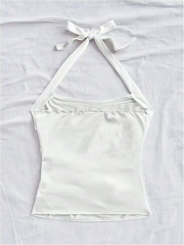 MakeMeChic Women's Floral Halter Crop Tops Tie Backless Ruched Sleeveless Summer Tank in Kuwait