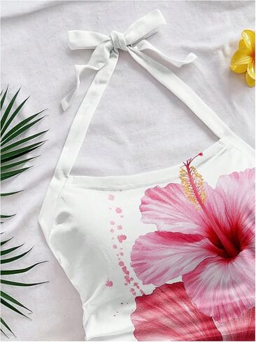 MakeMeChic Women's Floral Halter Crop Tops Tie Backless Ruched Sleeveless Summer Tank in Kuwait