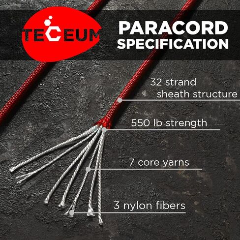 TECEUM Paracord Type III 550 Dark Grey – 50 ft – 4mm – Tactical Rope MIL-SPEC – Outdoor para Cord –Camping Hiking Fishing Gear and Equipment – EDC Parachute Cord – Strong Survival Rope in Saudi Arabia