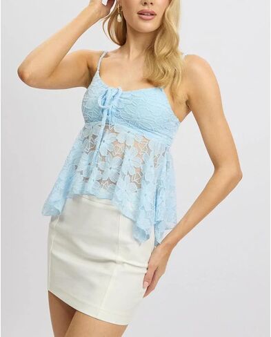Womens Y2k Lace Crop Tops Vintage Fairy Ruched Ruffle Holiday Beach Going Out Streetwear Casual Camisole in Saudi Arabia