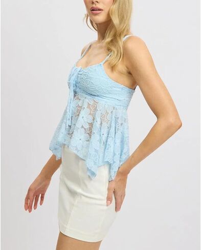 Womens Y2k Lace Crop Tops Vintage Fairy Ruched Ruffle Holiday Beach Going Out Streetwear Casual Camisole in Saudi Arabia