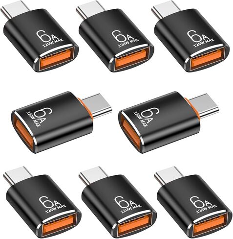 8 Pack 10Gbps/120W Type C Male to USB Female OTG Adapter, Orange USB C to USB3.1 Adapter for Smartphone, PC, Laptop, Tablet, Keyboard etc. in Kuwait