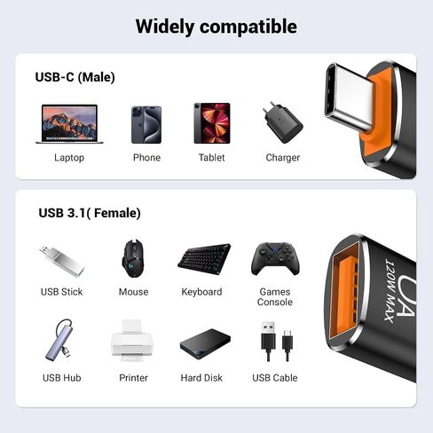 8 Pack 10Gbps/120W Type C Male to USB Female OTG Adapter, Orange USB C to USB3.1 Adapter for Smartphone, PC, Laptop, Tablet, Keyboard etc. in Kuwait