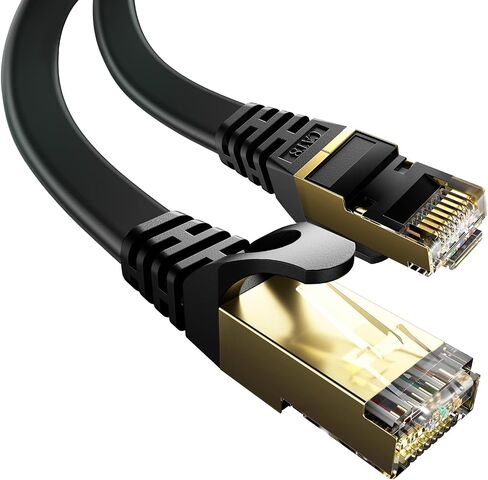 Cat 8 Ethernet Cable 1 FT Flat, High Speed 40Gbps 2000Mhz Braided Internet Cable with Gold Plated RJ45 Network LAN Cable SSTP, Heavy Duty Ethernet Cord Compatible for PS4/5, for Modems, PC/Laptop in Saudi Arabia