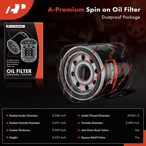 A-Premium 4-PC 10K Miles Protection على مرشح النفط متوافق مع Ford & Chevy & Toyota & Honda & Nissan & Subaru & Kia & Mazda & Mitsubishi & Infiniti & Smart & Suzuki & Saab & Mercury in Saudi Arabia
