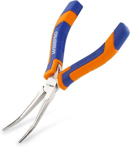 2 PCS Mini Needle Nose Pliers Set, Straight and Bent Long Nose Pliers with Comfort Grip Handles, Small Needle Nose Plier for Jewelry Making, Handmade Craft - Pink and Yellow in Kuwait