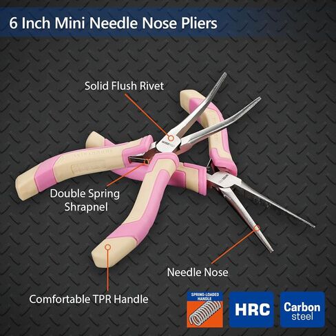 2 PCS Mini Needle Nose Pliers Set, Straight and Bent Long Nose Pliers with Comfort Grip Handles, Small Needle Nose Plier for Jewelry Making, Handmade Craft - Pink and Yellow in Kuwait