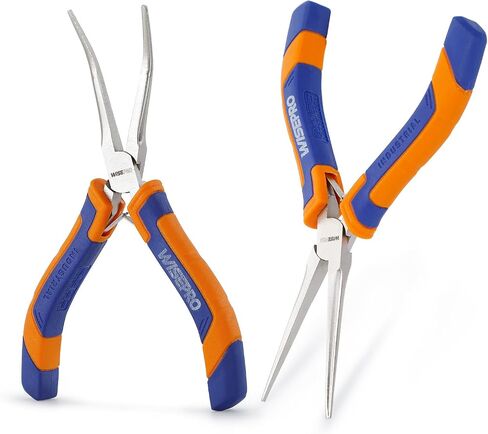2 PCS Mini Needle Nose Pliers Set, Straight and Bent Long Nose Pliers with Comfort Grip Handles, Small Needle Nose Plier for Jewelry Making, Handmade Craft - Pink and Yellow in Kuwait