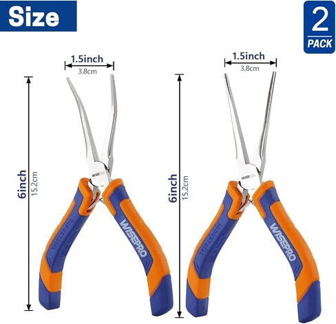 2 PCS Mini Needle Nose Pliers Set, Straight and Bent Long Nose Pliers with Comfort Grip Handles, Small Needle Nose Plier for Jewelry Making, Handmade Craft - Pink and Yellow in Kuwait