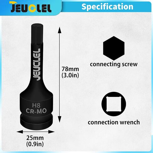 2pcs 8mm hex effect مقبس بت ، H8 1/2 بوصة محرك الأقراص Allen ، محول CR-MO الصلب سداسي سداسية محول لروح الربط الكهربائية in Kuwait
