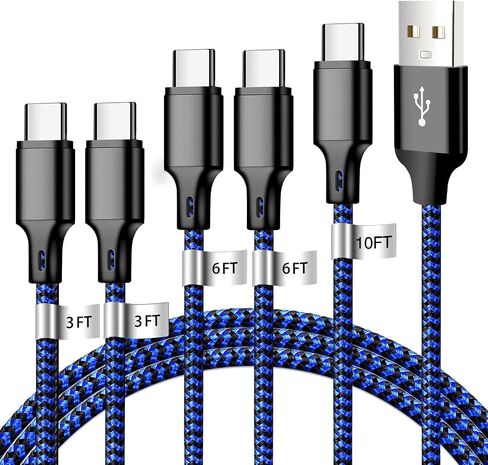 كابل الشاحن USB C إلى USB C ، 5 حزمة [3/3/6/6/6/10 قدمًا] من النوع C شحن سريع للبيانات عالية الشحن ونقل الأسلاك المتوافقة مع iPhone 16/5 in Kuwait
