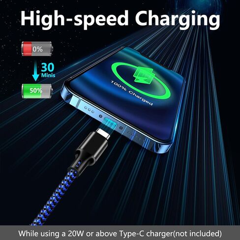 كابل الشاحن USB C إلى USB C ، 5 حزمة [3/3/6/6/6/10 قدمًا] من النوع C شحن سريع للبيانات عالية الشحن ونقل الأسلاك المتوافقة مع iPhone 16/5 in Kuwait