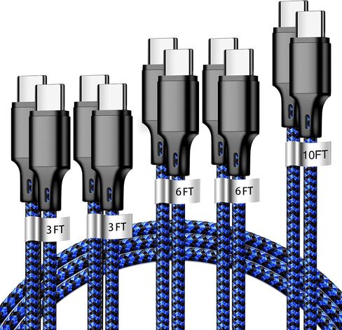 كابل الشاحن USB C إلى USB C ، 5 حزمة [3/3/6/6/6/10 قدمًا] من النوع C شحن سريع للبيانات عالية الشحن ونقل الأسلاك المتوافقة مع iPhone 16/5 in Kuwait