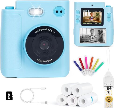 طباعة كاميرا للأطفال ، 1080p HD Dual Lens Selfie Digital Camera مع 5 لفائف ورق الطباعة وبطاقة TF 32G ، للأطفال ، لعبة طفل محمولة لمدة 3-12 من الأولاد والبنات (أسود) in Saudi Arabia