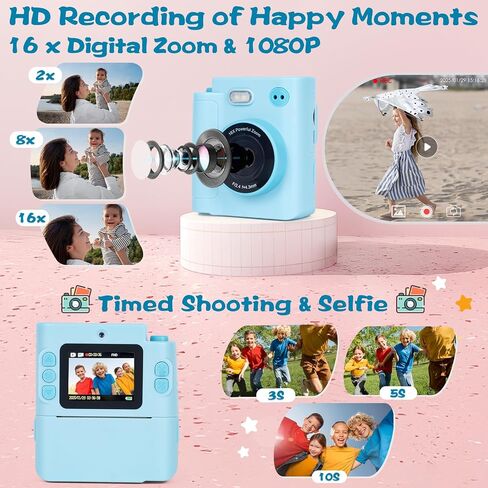 طباعة كاميرا للأطفال ، 1080p HD Dual Lens Selfie Digital Camera مع 5 لفائف ورق الطباعة وبطاقة TF 32G ، للأطفال ، لعبة طفل محمولة لمدة 3-12 من الأولاد والبنات (أسود) in Saudi Arabia