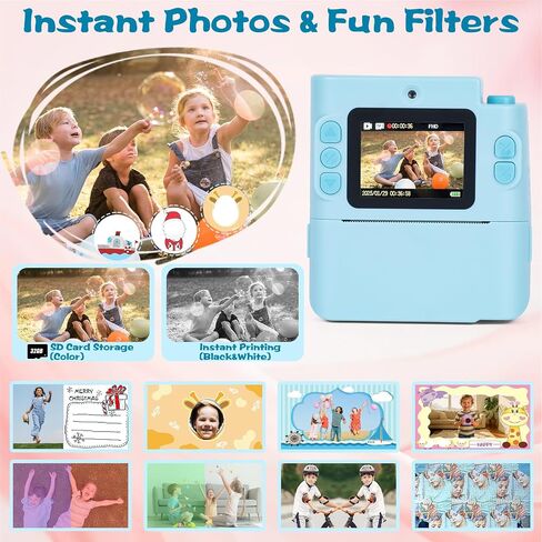 طباعة كاميرا للأطفال ، 1080p HD Dual Lens Selfie Digital Camera مع 5 لفائف ورق الطباعة وبطاقة TF 32G ، للأطفال ، لعبة طفل محمولة لمدة 3-12 من الأولاد والبنات (أسود) in Saudi Arabia