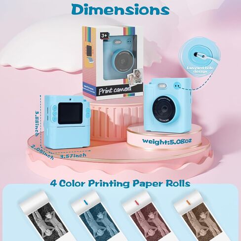 طباعة كاميرا للأطفال ، 1080p HD Dual Lens Selfie Digital Camera مع 5 لفائف ورق الطباعة وبطاقة TF 32G ، للأطفال ، لعبة طفل محمولة لمدة 3-12 من الأولاد والبنات (أسود) in Saudi Arabia