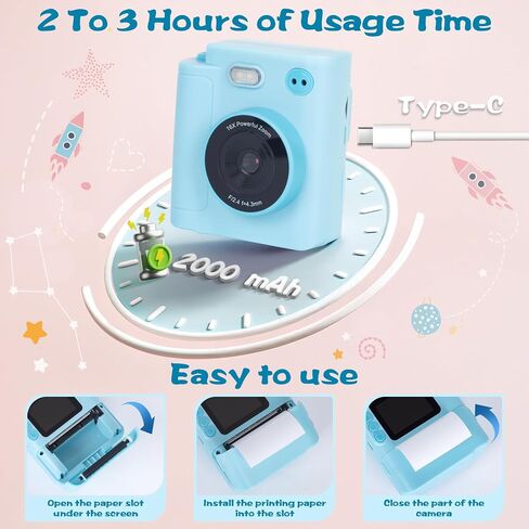 طباعة كاميرا للأطفال ، 1080p HD Dual Lens Selfie Digital Camera مع 5 لفائف ورق الطباعة وبطاقة TF 32G ، للأطفال ، لعبة طفل محمولة لمدة 3-12 من الأولاد والبنات (أسود) in Saudi Arabia