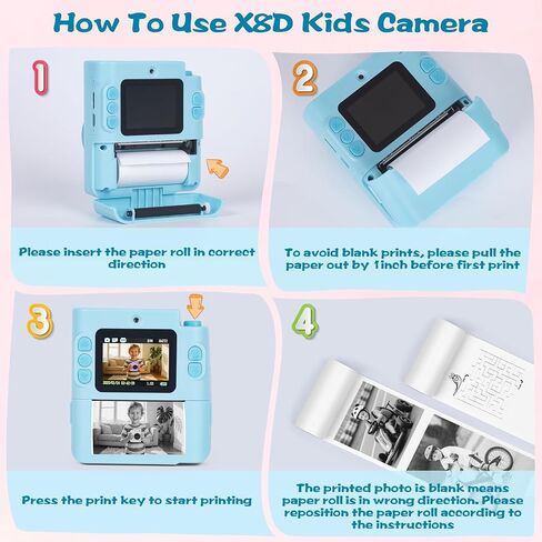طباعة كاميرا للأطفال ، 1080p HD Dual Lens Selfie Digital Camera مع 5 لفائف ورق الطباعة وبطاقة TF 32G ، للأطفال ، لعبة طفل محمولة لمدة 3-12 من الأولاد والبنات (أسود) in Saudi Arabia