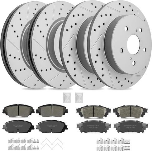 Disc Brake Kits with Pads and Rotors Front & Rear Drilled Slotted Vented Rotor for 2019 2020 2021 Toyota Rav4 2021 2022 2023 Venza 2019 2022 Avalon 2022 Corolla Cross in Kuwait