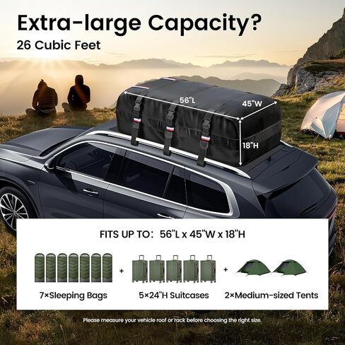 Kylinlucky Soft-Shell Rooftop Cargo Carrier Bag 15 Cubic Feet - Waterproof Car Roof Bag for All Vehicles, Heavy Duty 1200D with Anti-Slip Mat & Door Hooks 46x34x16 Inches (Non-Hard Case Design) in Saudi Arabia
