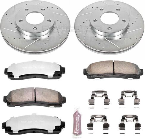 Power Stop K1930-36 Front Z36 Truck & Tower Brake Kit ، منصات الفرامل الخزفية من ألياف الكربون وأدوار الفرامل المحفورة/المحفورة من أجل Ford Escape ، Mazda Tribute ، Mercury Mariner [Model Second] in Saudi Arabia