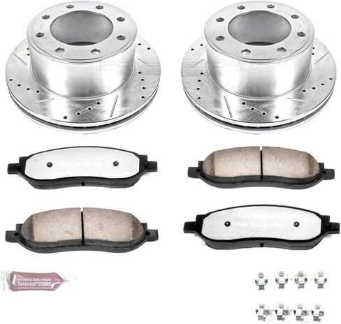 Power Stop K1799-36 Z36 REAT Z36 TRACK & TOR TRACK KIT ، وسادات الفرامل الخزفية الألياف الكربونية ، ودوارات الفرامل المحفورة/المحفورة لفورد F-250 Super Duty ، Ford F-350 Super Duty [Model Comple] in Saudi Arabia