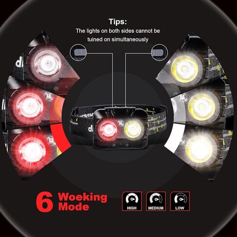 KunHe LED Red/White Headlamp 70CRI Bright White Light and 625nm Red Light Powerful Lightweight for Adults Night Vision Camping Hiking Running Fishing and Outdoor Activities 4-Pack in Saudi Arabia