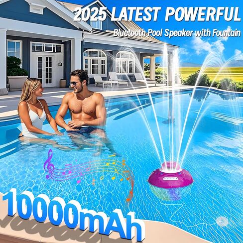 KingSom 3 in 1 Bluetooth Pool Speaker with Pool Fountain Light, 10000mAh Floating Pool Speaker, IP68 Waterproof Hot Tub Speakers, Loud Sound, BT5.4,24H Playtime Rechargeable pool Water Fountain, White in Kuwait