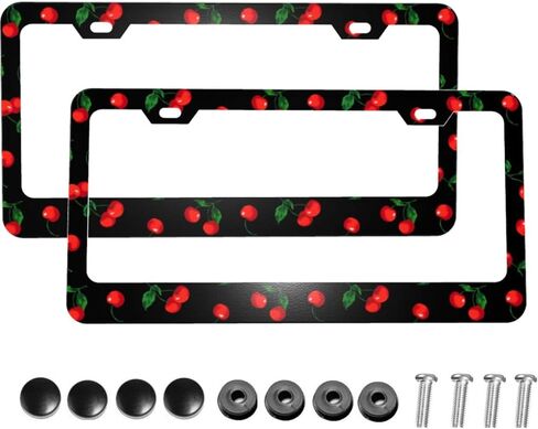 Dujiea 2 قطع من إطار لوحة الترخيص المعدني Cherry Aluminium مع أبعاد المسمار ، وحامل غطاء علامة لوحة إطار لوحة إطار للسيارات القياسية الأمريكية in Kuwait