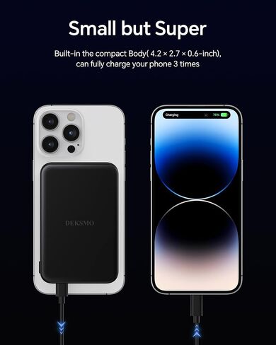 شحن سريع للسلطة 10000 مللي أمبير في الساعة شحن سريع ، شاحن محمول مغناطيسي نحيف USB C PD 22.5W ، حزمة بطارية عرض LED صغيرة لـ MAG-SAFE/iPhone16/15/14/13/12/11 (أبيض) in Kuwait