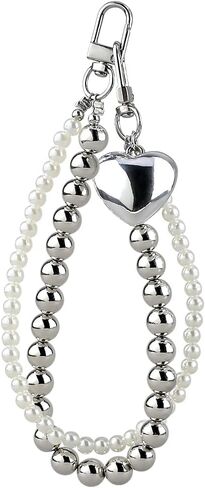 Bow Keychain Bag Charms for Women Heart Pearls Beaded Coquette Aesthetic Pearl Purse Charms Gold Silver Keychains in Saudi Arabia