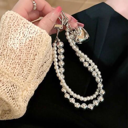 Bow Keychain Bag Charms for Women Heart Pearls Beaded Coquette Aesthetic Pearl Purse Charms Gold Silver Keychains in Saudi Arabia