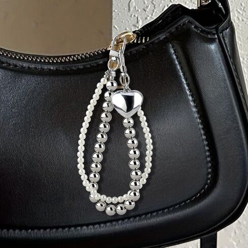 Bow Keychain Bag Charms for Women Heart Pearls Beaded Coquette Aesthetic Pearl Purse Charms Gold Silver Keychains in Saudi Arabia