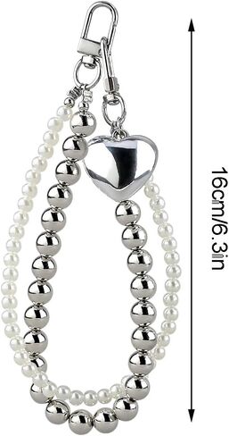 Bow Keychain Bag Charms for Women Heart Pearls Beaded Coquette Aesthetic Pearl Purse Charms Gold Silver Keychains in Saudi Arabia