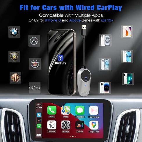 Wireless CarPlay Adapter for iPhone 2025 Upgrade, Convert Wired to Apple Wireless CarPlay Adapter with LED Display, Stable Control & No Delay CarPlay for iOS 10+ & Cars from 2015+, Space Silver in Saudi Arabia