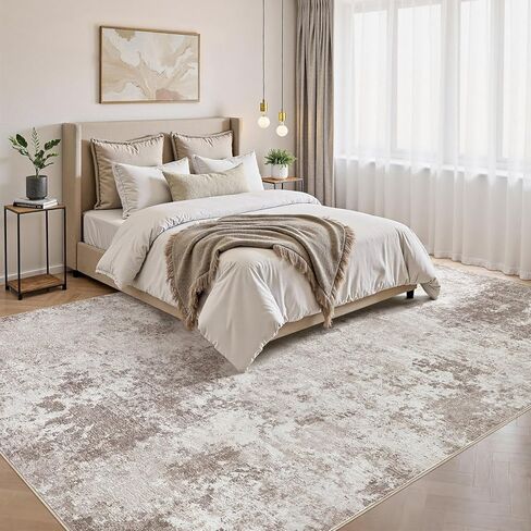 9x12 سجادة غرفة المعيشة القابلة للغسل: سجادة منطقة مجردة غير قابلة للانزلاق لغرفة طعام غرفة نوم ، سجادة ناعمة منخفضة كومة مناسبة للعائلات التي لديها أطفال ، بني in Kuwait