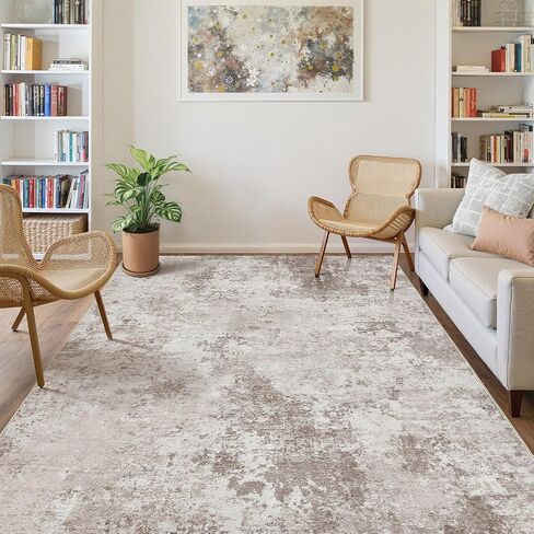 9x12 سجادة غرفة المعيشة القابلة للغسل: سجادة منطقة مجردة غير قابلة للانزلاق لغرفة طعام غرفة نوم ، سجادة ناعمة منخفضة كومة مناسبة للعائلات التي لديها أطفال ، بني in Kuwait