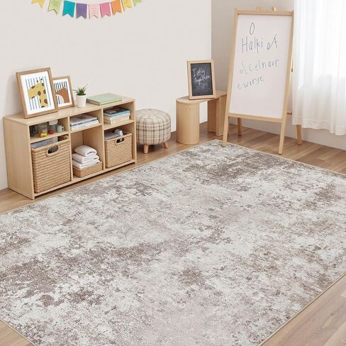 9x12 سجادة غرفة المعيشة القابلة للغسل: سجادة منطقة مجردة غير قابلة للانزلاق لغرفة طعام غرفة نوم ، سجادة ناعمة منخفضة كومة مناسبة للعائلات التي لديها أطفال ، بني in Kuwait