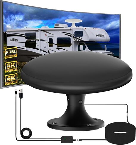 هوائي RV للعربة ، RV TV Roof مثبتة ، 720 درجة طويلة المدى Omni Direction هوائي رقمي HD ، مع داعم الإشارة الفائقة ، كابل HDTV 35 قدم. (أسود) in Kuwait