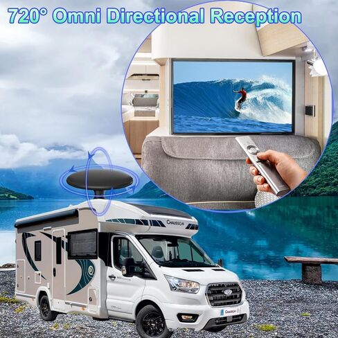 هوائي RV للعربة ، RV TV Roof مثبتة ، 720 درجة طويلة المدى Omni Direction هوائي رقمي HD ، مع داعم الإشارة الفائقة ، كابل HDTV 35 قدم. (أسود) in Kuwait