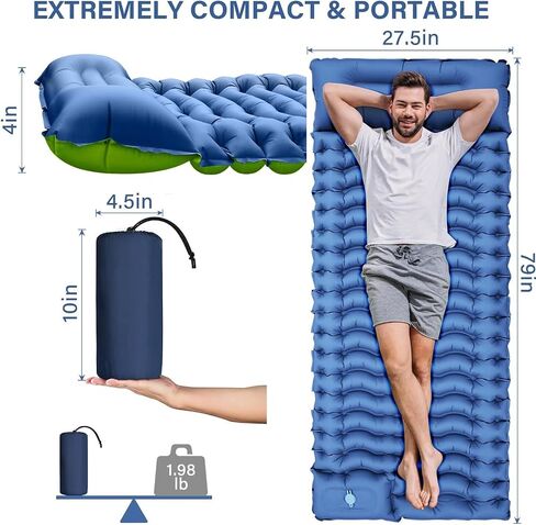 Double Camping Sleeping Pad, Self Inflating 4" Extra-Thick Foot Press Ultralight 2 Person Camping Mat with Pillow for Camping Hiking Traveling Backpacking Tent-Orange in Saudi Arabia