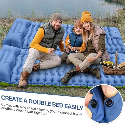 Double Camping Sleeping Pad, Self Inflating 4" Extra-Thick Foot Press Ultralight 2 Person Camping Mat with Pillow for Camping Hiking Traveling Backpacking Tent-Orange in Saudi Arabia