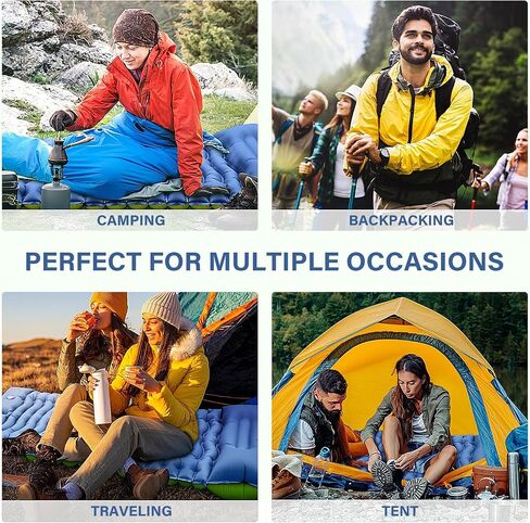 Double Camping Sleeping Pad, Self Inflating 4" Extra-Thick Foot Press Ultralight 2 Person Camping Mat with Pillow for Camping Hiking Traveling Backpacking Tent-Orange in Saudi Arabia