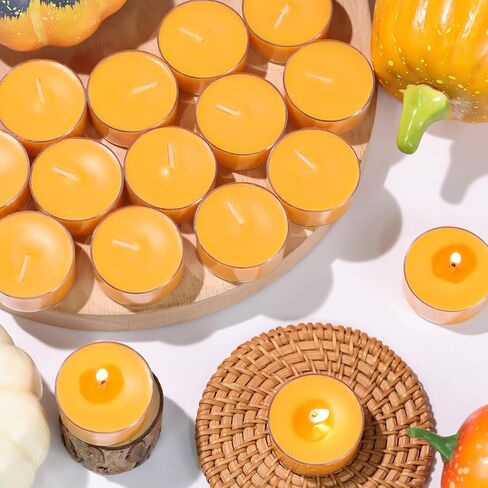 16Pcs Pumpkin and Cinnamon Scented Tealight Candles, Orange Soy Wax Tea Lights with Essential Oils, 4h Long Burning Tea Light Candles for Spa, Romantic Decor, Meditation, Dinner, and Home Decor in Saudi Arabia