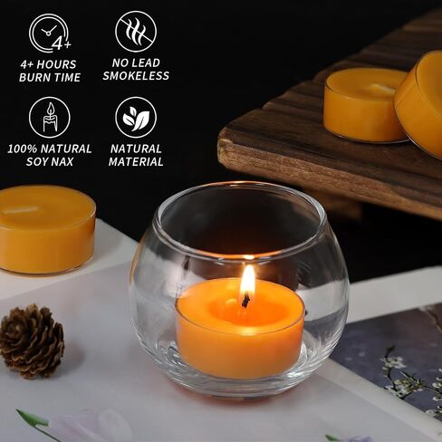 16Pcs Pumpkin and Cinnamon Scented Tealight Candles, Orange Soy Wax Tea Lights with Essential Oils, 4h Long Burning Tea Light Candles for Spa, Romantic Decor, Meditation, Dinner, and Home Decor in Saudi Arabia