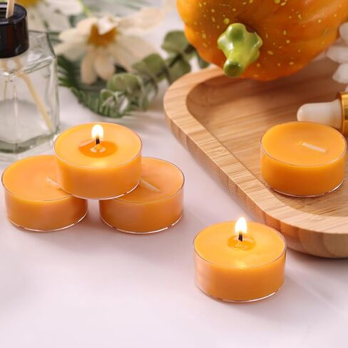 16Pcs Pumpkin and Cinnamon Scented Tealight Candles, Orange Soy Wax Tea Lights with Essential Oils, 4h Long Burning Tea Light Candles for Spa, Romantic Decor, Meditation, Dinner, and Home Decor in Saudi Arabia